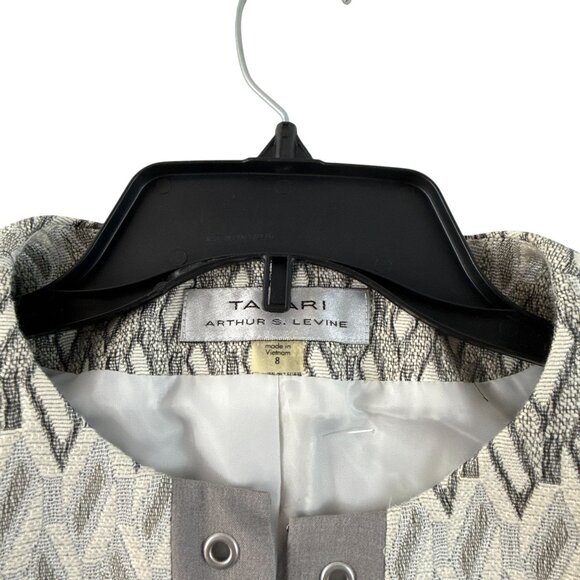Tahari Geometric Pattern Open Front Blazer Jacket Women's Gray White Size 8 - Picture 4 of 10
